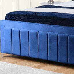 UKBEDFURNITURE Sierra Blue Plush Valvet Upholstered Bed Frame Only - Slatted Base - 48 Inch Headboard - thumbnail 3