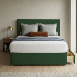 Adore Designs Victoria Plush Velvet Divan Bed, Headboard & Mattress - 4Ft Small Double - Emerald Green - 0 Drawers - thumbnail 1