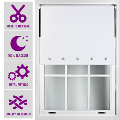 Furnished Made To Measure Blackout Roller Blinds With Round Eyelets And Metal Fittings - White (W)150Cm (L)210Cm