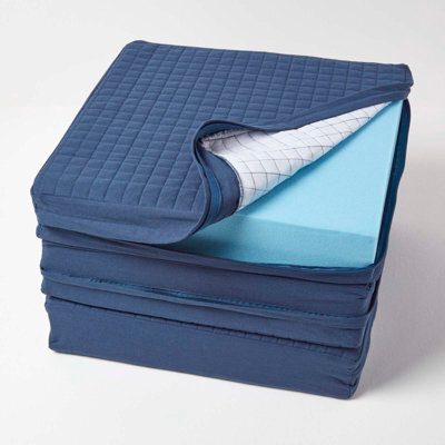 Homescapes Navy Quilted Cotton 3 Seater Orthopaedic Booster Cushion Cover - image 1