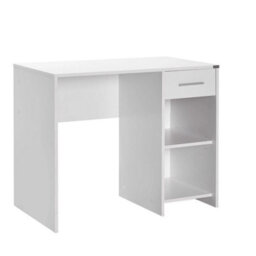 Matt White Study Desk 1 Drawer Two Shelves With Metal Pull Handle - thumbnail 4