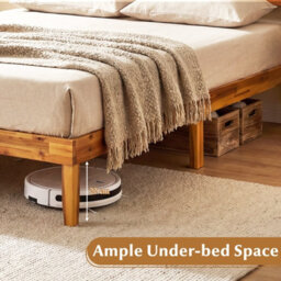Gainoom 136 X 190 Cm Solid Acacia Wood Bed Frame Upholstered Platform Bed With Wooden Slat Support & Ample Under-Bed Space - thumbnail 9
