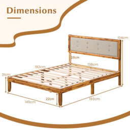 Gainoom 136 X 190 Cm Solid Acacia Wood Bed Frame Upholstered Platform Bed With Wooden Slat Support & Ample Under-Bed Space - thumbnail 2