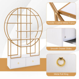 Costway 6-Tier Golden Bookshelf 180Cm Tall Metal Bookcase W/ Staggered Shelves - thumbnail 9