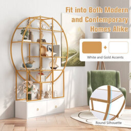 Costway 6-Tier Golden Bookshelf 180Cm Tall Metal Bookcase W/ Staggered Shelves - thumbnail 8