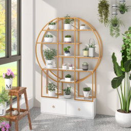 Costway 6-Tier Golden Bookshelf 180Cm Tall Metal Bookcase W/ Staggered Shelves - thumbnail 5