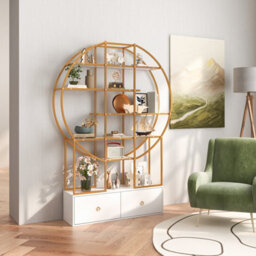 Costway 6-Tier Golden Bookshelf 180Cm Tall Metal Bookcase W/ Staggered Shelves - thumbnail 4