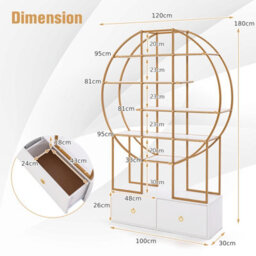 Costway 6-Tier Golden Bookshelf 180Cm Tall Metal Bookcase W/ Staggered Shelves - thumbnail 3