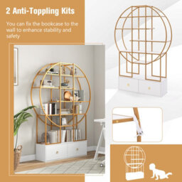 Costway 6-Tier Golden Bookshelf 180Cm Tall Metal Bookcase W/ Staggered Shelves - thumbnail 7
