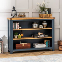 The Furniture Market Westbury Blue Painted Wide Low Adjustable 2 Shelf Bookcase