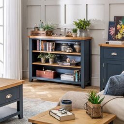The Furniture Market Westbury Blue Painted Wide Low Adjustable 2 Shelf Bookcase - thumbnail 4