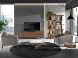 Angel Cerda Elegant Round Coffee Table In Porcelain Marble And Walnut With Black Steel Legs - thumbnail 3