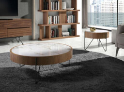 Angel Cerda Elegant Round Coffee Table In Porcelain Marble And Walnut With Black Steel Legs - thumbnail 2