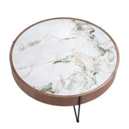 Angel Cerda Elegant Round Coffee Table In Porcelain Marble And Walnut With Black Steel Legs - thumbnail 4