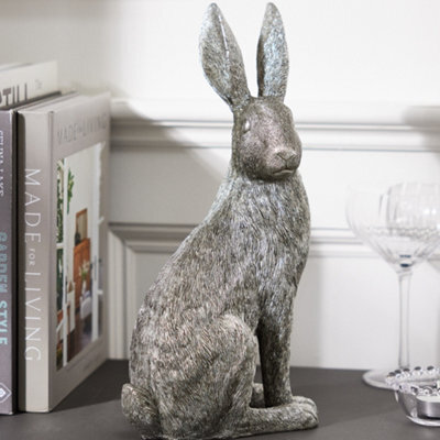 Dibor Traditional Style Silver Rabbit Sitting Sculpture Home Decorative Hare Ornament - image 1