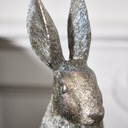 Dibor Traditional Style Silver Rabbit Sitting Sculpture Home Decorative Hare Ornament - thumbnail 4