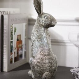Dibor Traditional Style Silver Rabbit Sitting Sculpture Home Decorative Hare Ornament - thumbnail 3