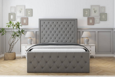 "Sloomy Vienna Pewter Dumfries Bed Frame With Mattress With 50"" Upholstered Headboard 3' Single" - image 1