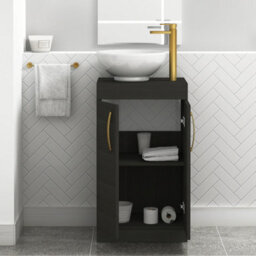 Royal Bathrooms 500mm Floor Standing Vanity Unit 2 Door Hale Black & Countertop Basin - Breeze With Brushed Brass Handle - thumbnail 3
