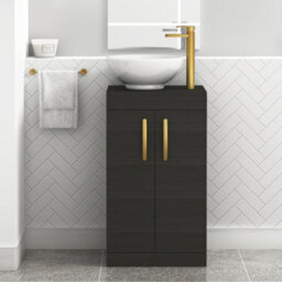 Royal Bathrooms 500mm Floor Standing Vanity Unit 2 Door Hale Black & Countertop Basin - Breeze With Brushed Brass Handle - thumbnail 1