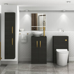 Royal Bathrooms 500mm Floor Standing Vanity Unit 2 Door Hale Black & Countertop Basin - Breeze With Brushed Brass Handle - thumbnail 2