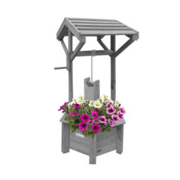 Vivo Grey Wooden Wishing Well Planter For Garden Indoor Outdoor Solid Natural Wood - thumbnail 8