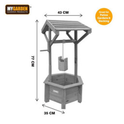 Vivo Grey Wooden Wishing Well Planter For Garden Indoor Outdoor Solid Natural Wood - thumbnail 2