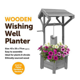 Vivo Grey Wooden Wishing Well Planter For Garden Indoor Outdoor Solid Natural Wood - thumbnail 3