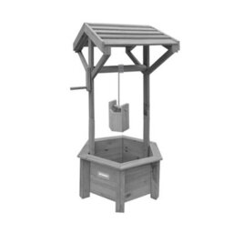 Vivo Grey Wooden Wishing Well Planter For Garden Indoor Outdoor Solid Natural Wood - thumbnail 4