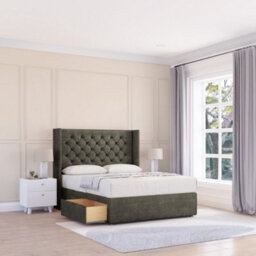 "Sloomy 5Ft Dior Dumfries Pewter Memory Foam Bed Set With No Drawers Mattress & 54"" Wingback Headboard - King" - thumbnail 1