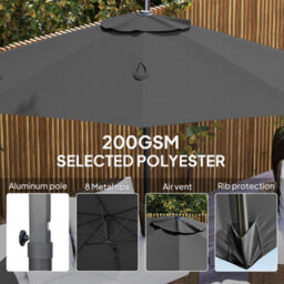 Outsunny 3 X 3(M) Cantilever Parasol Garden Umbrella With Cross Base Black - thumbnail 7