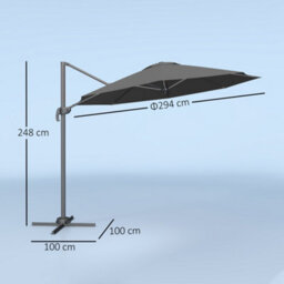 Outsunny 3 X 3(M) Cantilever Parasol Garden Umbrella With Cross Base Black - thumbnail 3