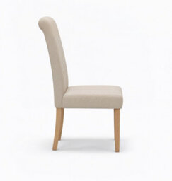 Hallowood Furniture Premium Roll Top Linen Fabric Cream Dining Chairs Set Of 2 With Solid Wooden Legs - thumbnail 3