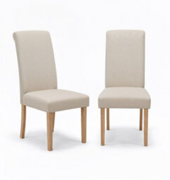 Hallowood Furniture Premium Roll Top Linen Fabric Cream Dining Chairs Set Of 2 With Solid Wooden Legs - thumbnail 7