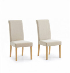 Hallowood Furniture Premium Roll Top Linen Fabric Cream Dining Chairs Set Of 2 With Solid Wooden Legs - thumbnail 8