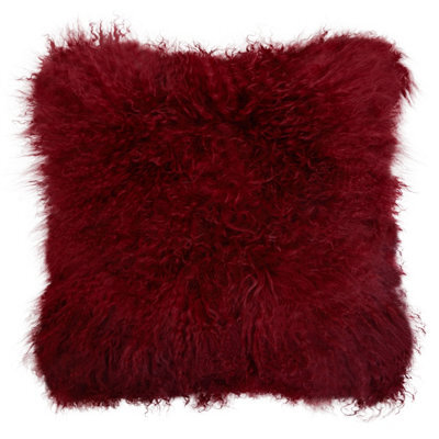 Orsina Bosie Mongolian Fur Maroon Square Cushion - image 1