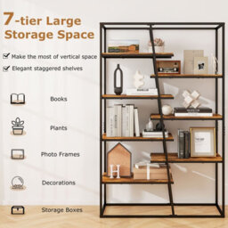 Costway Tall Bookshelf 7-Tier Industrial Etagere Bookcase Display Rack-Brown - thumbnail 8