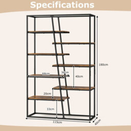 Costway Tall Bookshelf 7-Tier Industrial Etagere Bookcase Display Rack-Brown - thumbnail 2