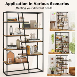 Costway Tall Bookshelf 7-Tier Industrial Etagere Bookcase Display Rack-Brown - thumbnail 7