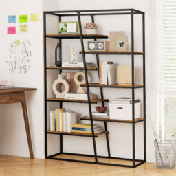 Costway Tall Bookshelf 7-Tier Industrial Etagere Bookcase Display Rack-Brown - thumbnail 4