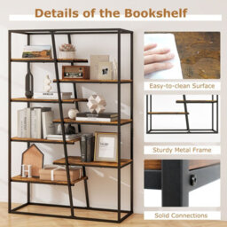 Costway Tall Bookshelf 7-Tier Industrial Etagere Bookcase Display Rack-Brown - thumbnail 6