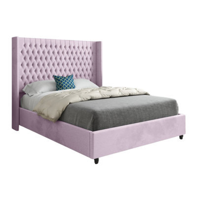 Serenova Straight Winged Upholstered Soft Velvet Designer Bed Frame - image 1