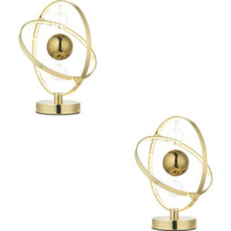 Loops 2 Pack Gold Effect Plate With Clear Table Lamp - Gold Glass Shade - 325mm Tall Light - 6.89W Led (Smd 2835) Warm White