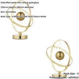 Loops 2 Pack Gold Effect Plate With Clear Table Lamp - Gold Glass Shade - 325mm Tall Light - 6.89W Led (Smd 2835) Warm White - thumbnail 2