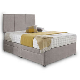 Dining Tables Chelsea Headboard Divan Set, 2 Drawer On Same Side With Sprung 1500 Comfort Mattress - Chenille Grey - King - thumbnail 4