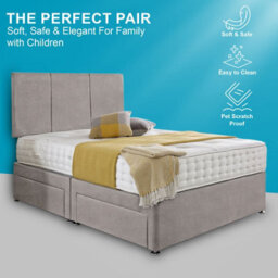 Dining Tables Chelsea Headboard Divan Set, 2 Drawer On Same Side With Sprung 1500 Comfort Mattress - Chenille Grey - King - thumbnail 2