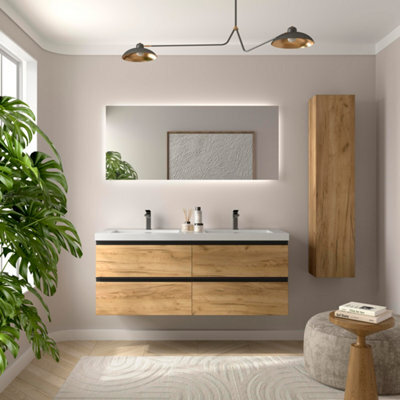 Cygnus bath Bequia Metal Vanity Unit 140Cm Oak Toscana Basin Mineral Composite - image 1