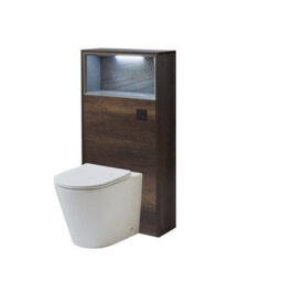 Homestylestore 600mm Dark Oak Floorstanding Bathroom Wc Unit Led Lit Shelf Chalk Toilet And Black Flush Button - thumbnail 1