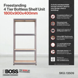 Rb Boss Garage Shelving Unit 4 Shelf Mdf Galvanised Steel (H)1800mm (W)900mm (D)400mm - thumbnail 5