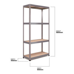 Rb Boss Garage Shelving Unit 4 Shelf Mdf Galvanised Steel (H)1800mm (W)900mm (D)400mm - thumbnail 3